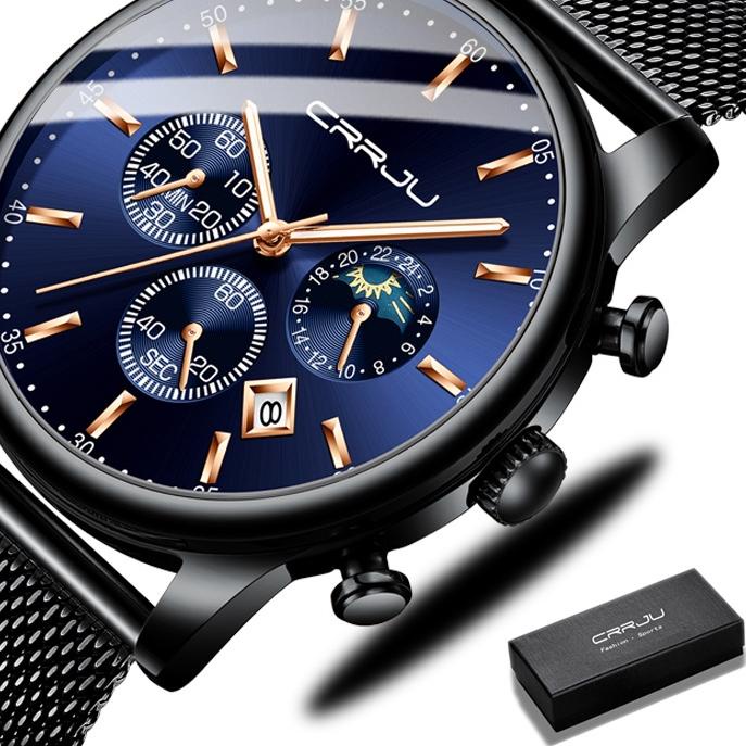 ❣[✅Viral Banget❤]CRRJU Jam Tangan Pria/Wanita Cool Trendy Quartz Chronograph Stainless Steel Anti Ai