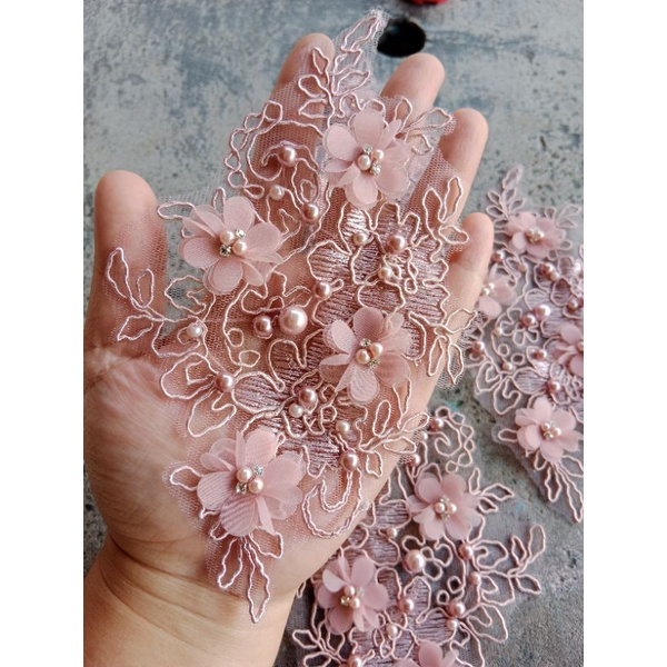 Headpiece mini simple / headpiece pengantin murah / lace flowers patch / hiasan kepala pengantin murah