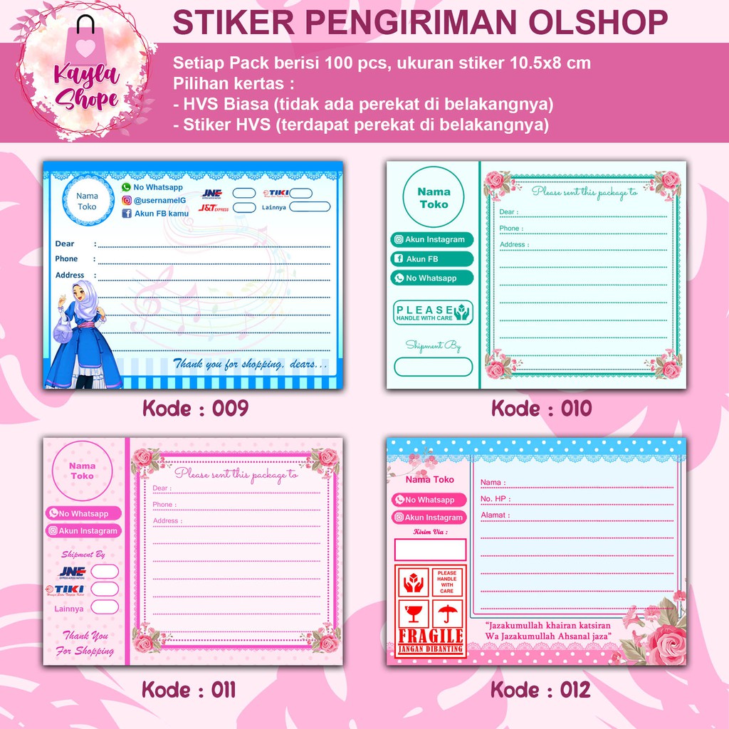 

100 Pcs Stiker Pengiriman Online Shop Custom - Kode 009-012