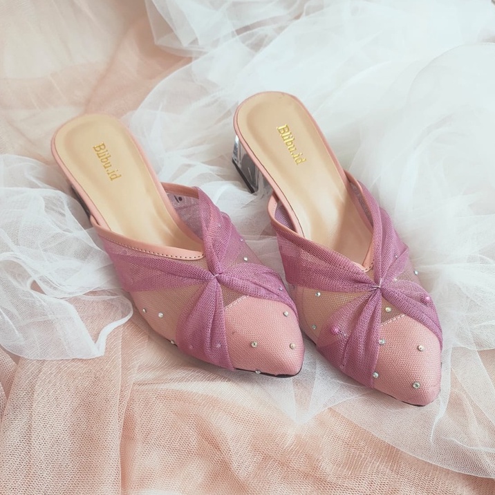 sendal brukat hak kaca 5 cm | sendal pesta wanita | wedding shoes original brand blibu.id