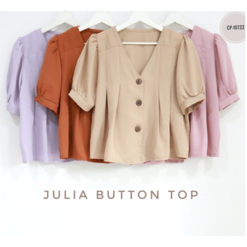 Blus Wanita Casual Lengan Pendek Kancing Cotton Crepe Size Besar L-XXL