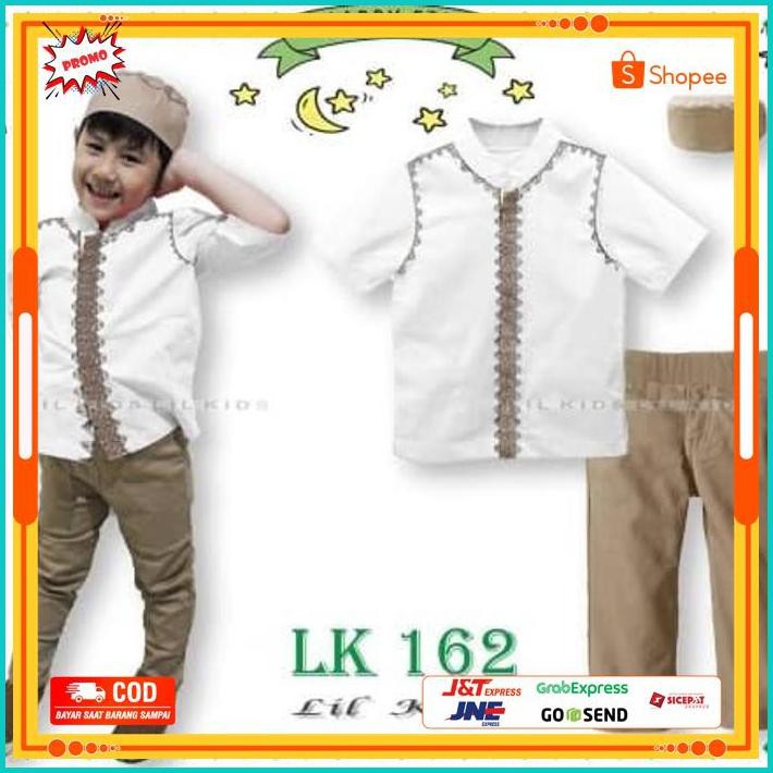 Cod Lk162 D3 Besar Baju Muslim Koko Pendek Anak Import Lebaran Peci Putih Ready Stock