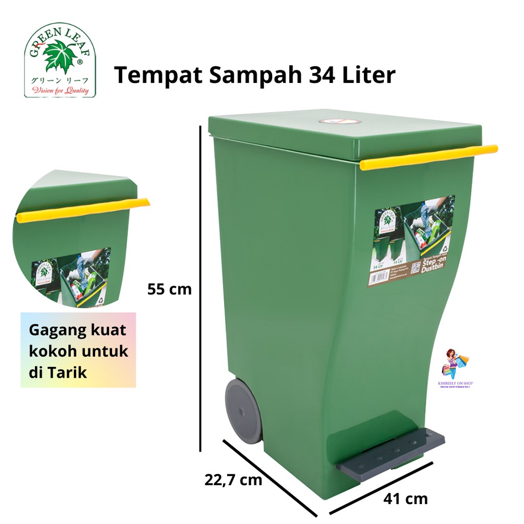 Tempat Sampah Injak 34 Liter Green Leaf 2129