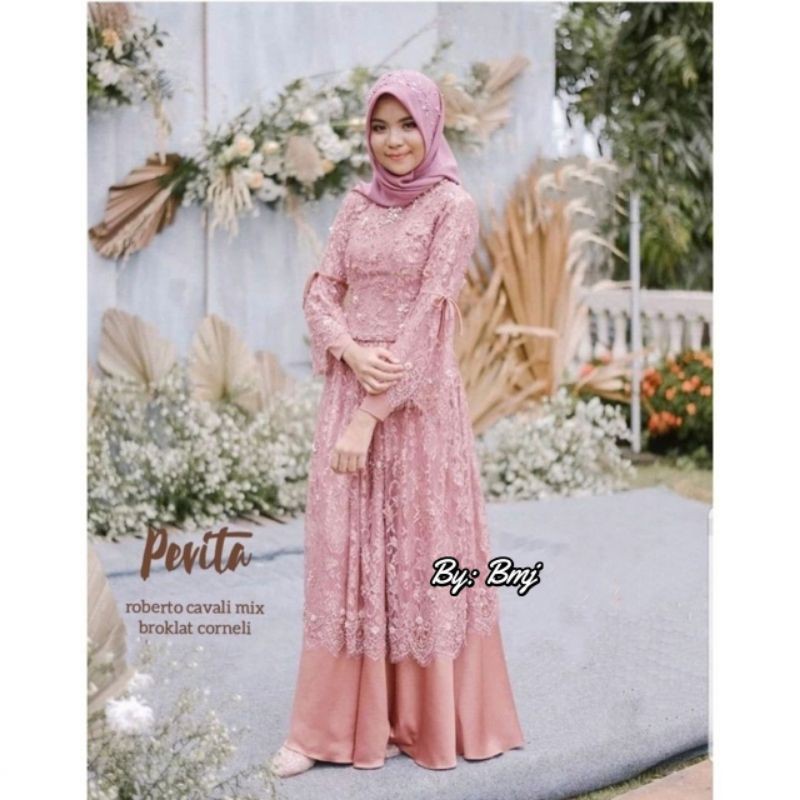 Gamis Brokat tile mutiara Pevita Trendy Best seller