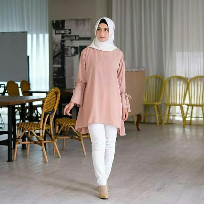 Baju Atasan Wanita Jumbo Diana Blouse Tunik Muslim Bigsize - Navy, 5L