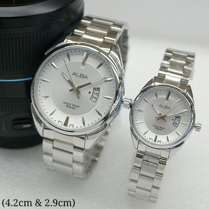 JAM TANGAN COUPLE ALBA RANTAI STAINLESS TANGGAL AKTIF ANTI AIR