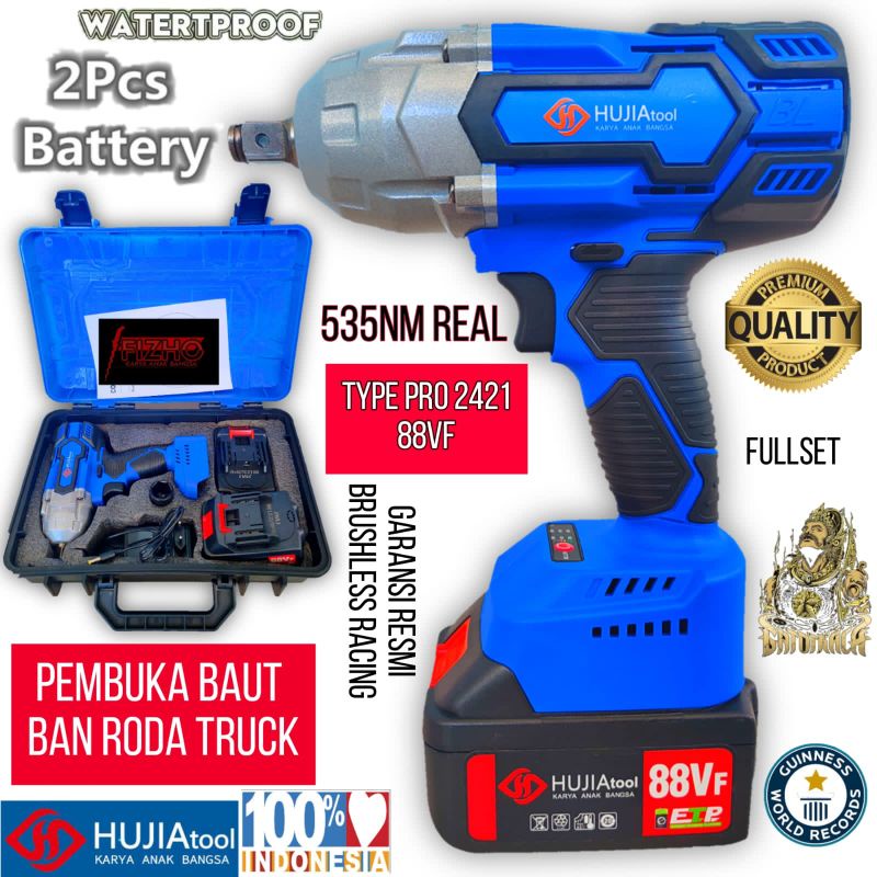 Mesin pembuka baut hujia pro 2421 roda ban truck mobil motor cvt impact wrench cordless impak Impek 
