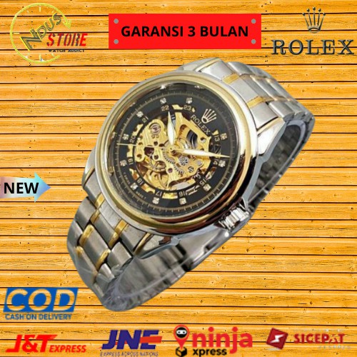 Jam Tangan Pria Cowok Rolex Automatic Transparan | Jam Tangan Laki Laki Rolek Autometik