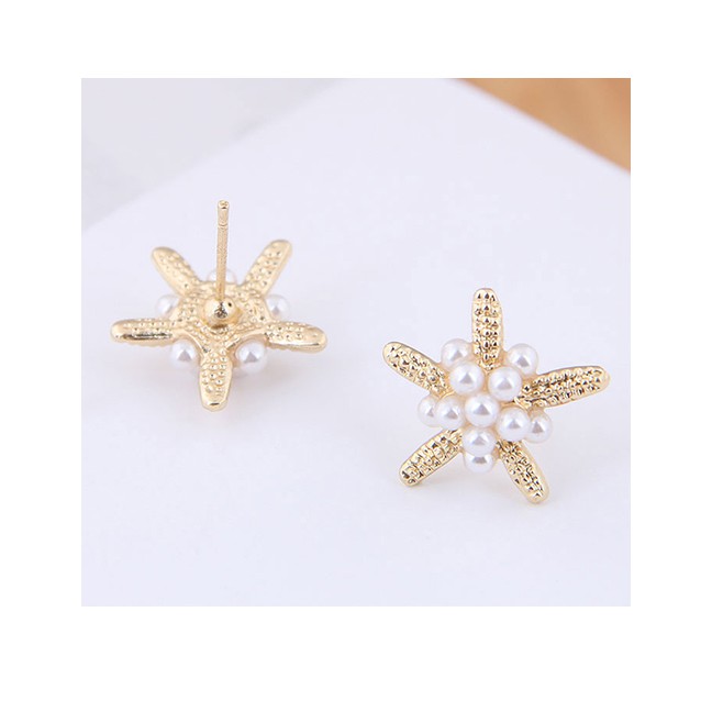 LRC Anting Tusuk Fashion Silver (silver) Small Starfish Pearl Stud Earrings A58439