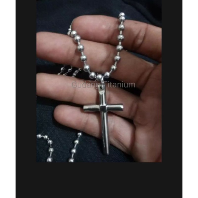 KALUNG SALIB BESI PUTIH ANTIKARAT / KALUNG PRIA DAN WANITA