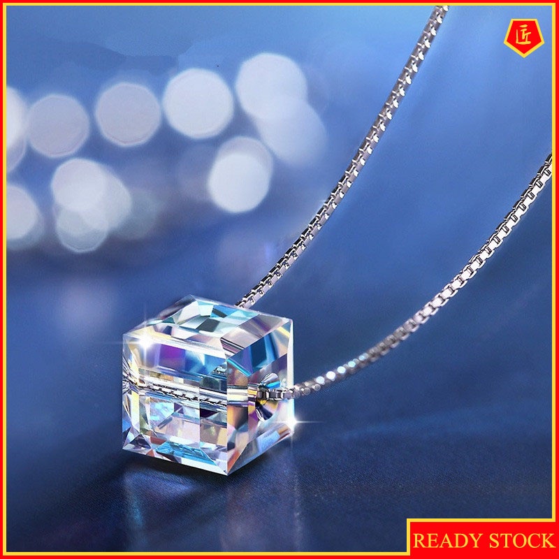 [Ready Stock]Fashion Personality Square Crystal Pendant Necklace Pendant