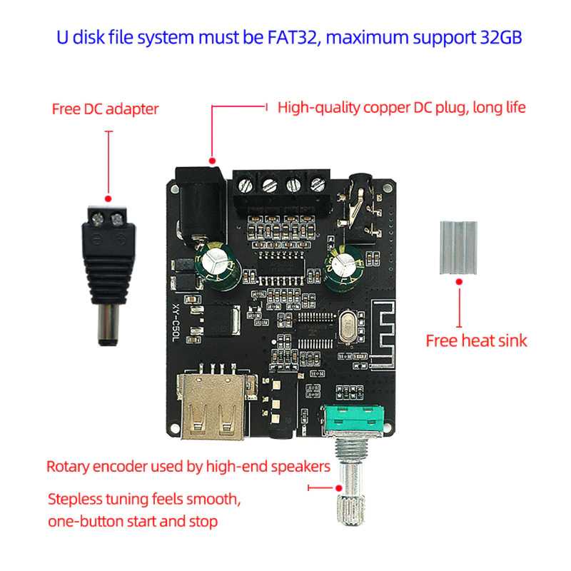 Sinilink XINYI Audio Amplifier HiFi Bluetooth 5.0 ClassD 2x50W XY-C50L ( Mughnii )