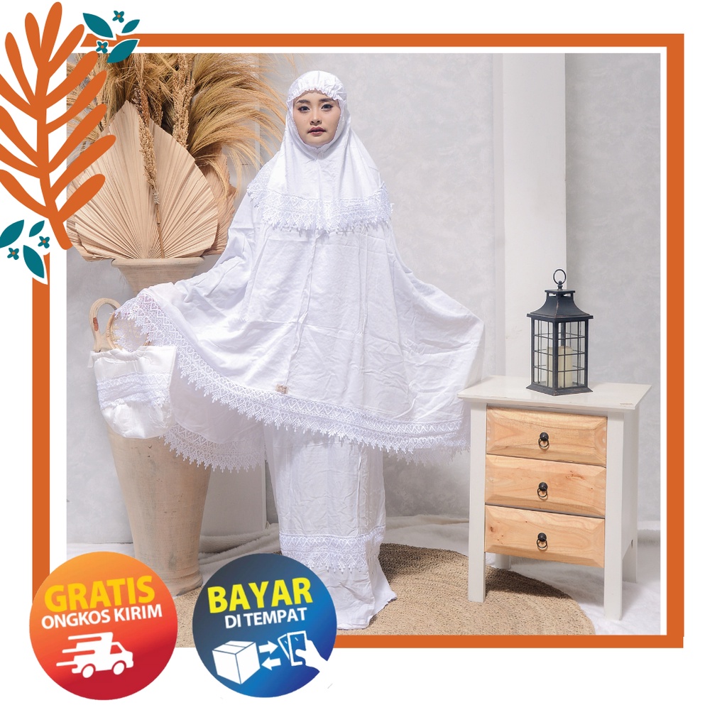 Ezpata Mukena Dewasa Putusan Hajjah Rendah Putih Jumbo Premium Bahan Rayon Adem dan Halus