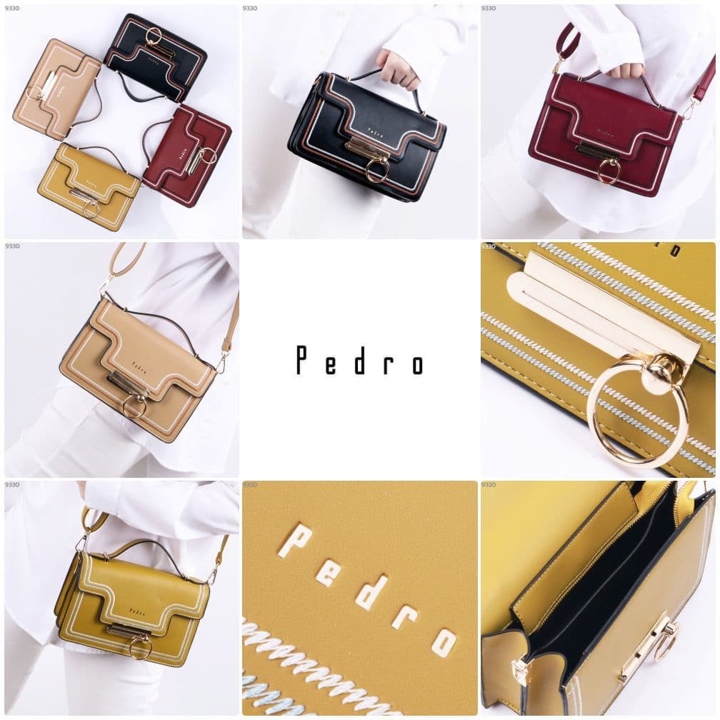 COD ❤️ Tas Wanita Premium Pedro Front Lock Shoulderbag Handbag Resleting Kulit emboss