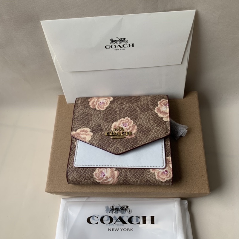 Coach Small Wallet In Signature Canvas With Floral Bow (67246) WHITE