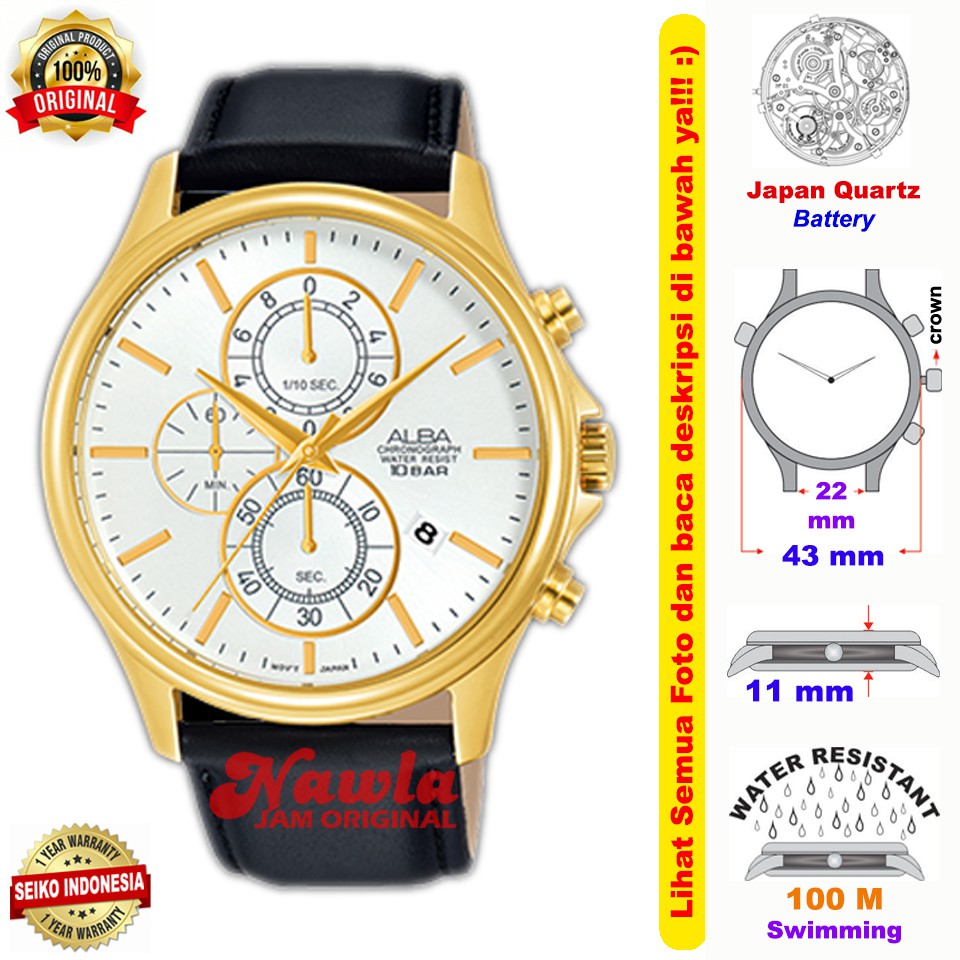 Alba Quartz AM3416X1 Chronograph Gold IP - Jam Tangan Pria AM3416