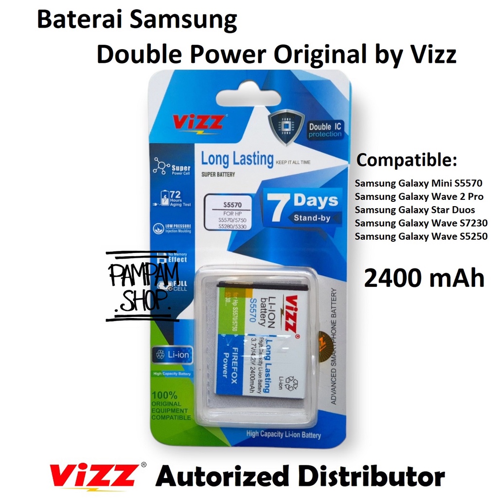 Baterai Vizz Double Power Original Samsung Galaxy Mini S5570 Y Neo Duos S5312 Wave 2 Pro S5330 Star Duos S5280 S5282 Batre Batrai Battery HP Handphone Ori