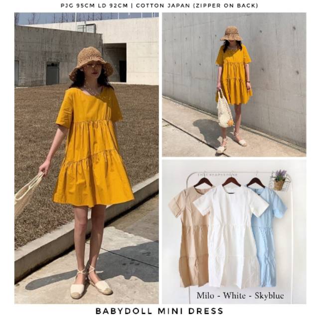 BABYDOLL MINI DRESS WANITA PAKAIAN FLARE DRESS MINI BABYDOLL DRESS
