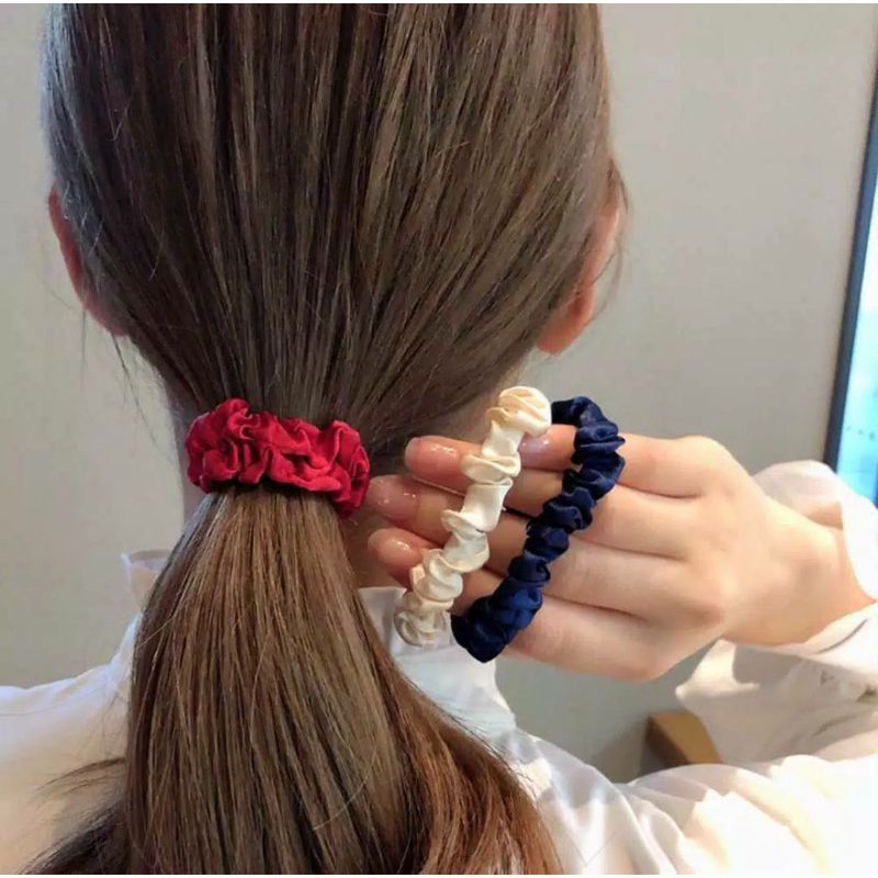 [COD] 1 set 6 pcs  ikat rambut Scrunchie Korea Kecil Ikat Rambut Korea bahan Kain Satin Kunciran