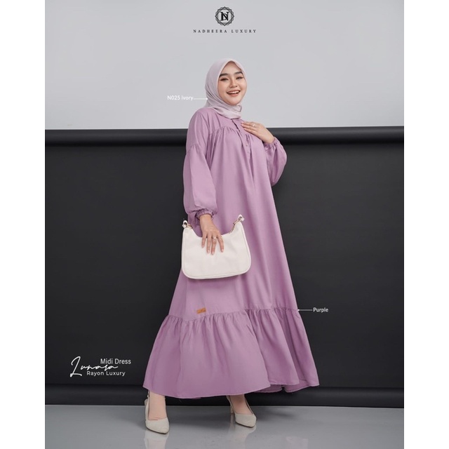 Lunara Midi Dress by Nadheera Luxury Ori | Midi Dress Terbaru | Dress Muslim |Gamis Polos
