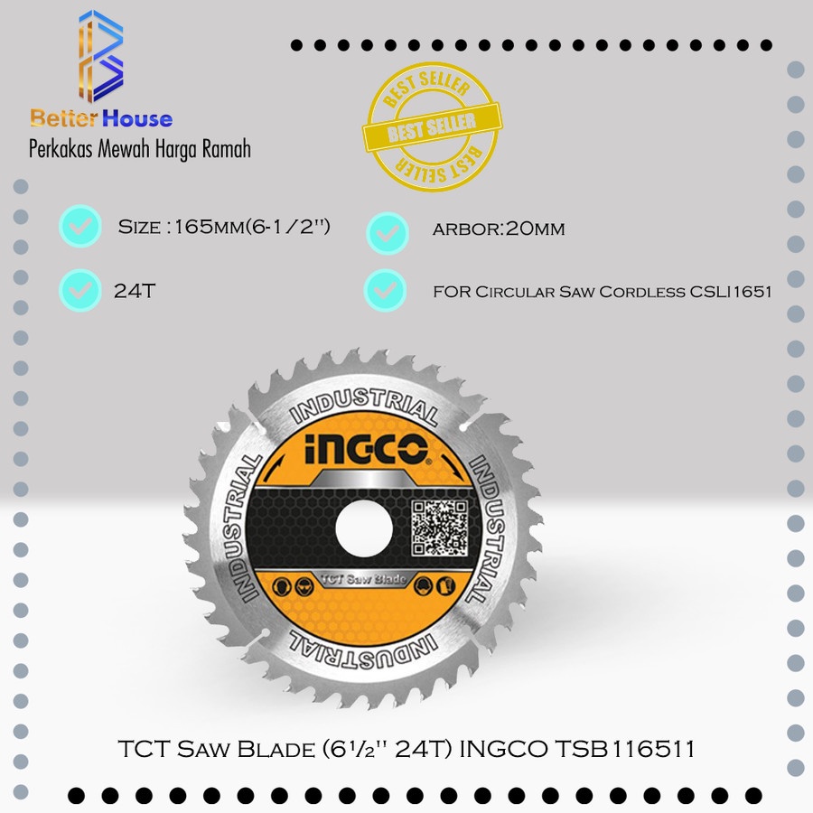 TCT Saw Blade (6½" 24T) INGCO TSB116511 Mata Gergaji Serkel Circular YOG