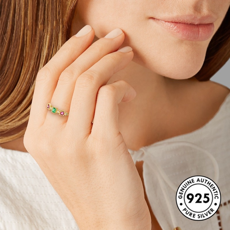 Cincin Kristal Lapis Emas S925 Untuk Wanita