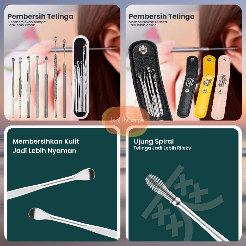 Set Alat Pembersih Telinga Korek Kuping Ear Wax Picker / Ear Cleaner / Cotton Buds