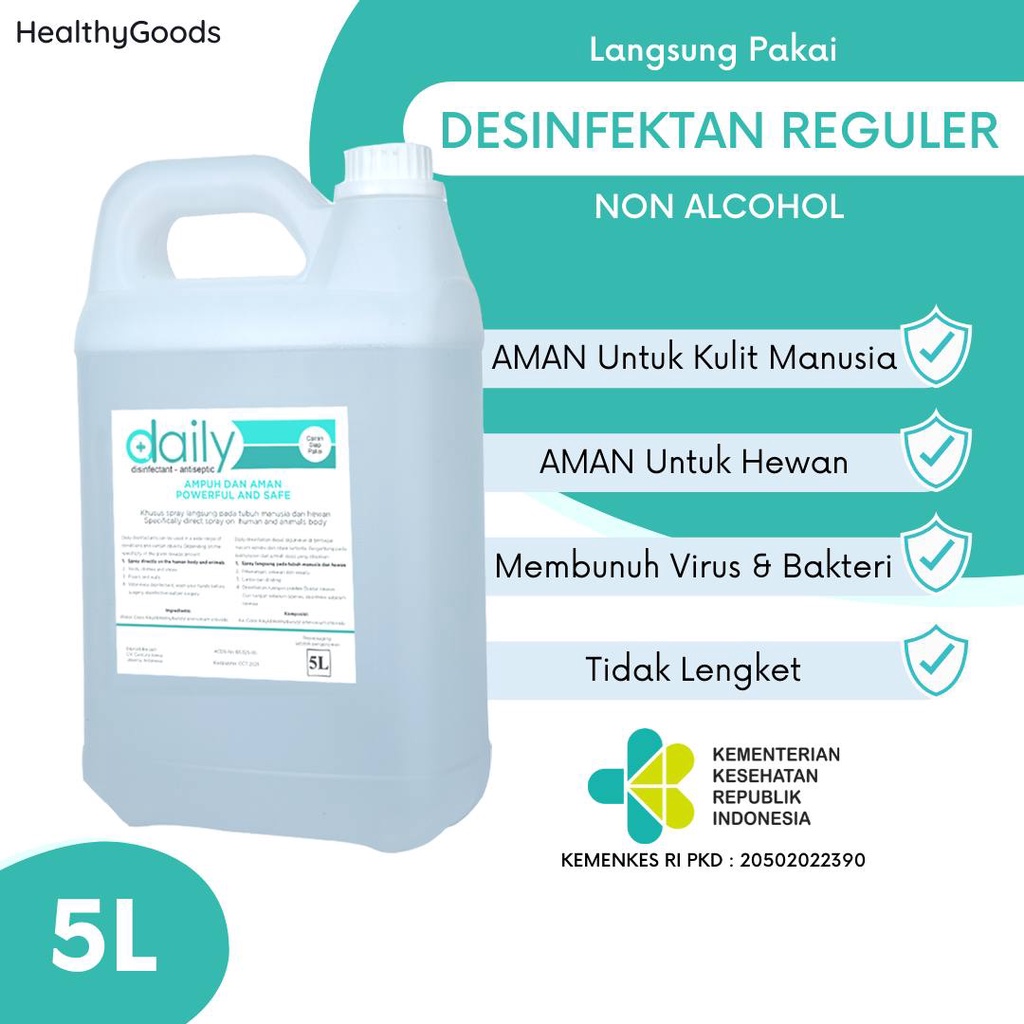 DESINFEKTAN DAILY REGULER DISINFEKTAN ANTISEPTIC 5 LITER AMAN UNTUK TUBUH MANUSIA &amp; HEWAN