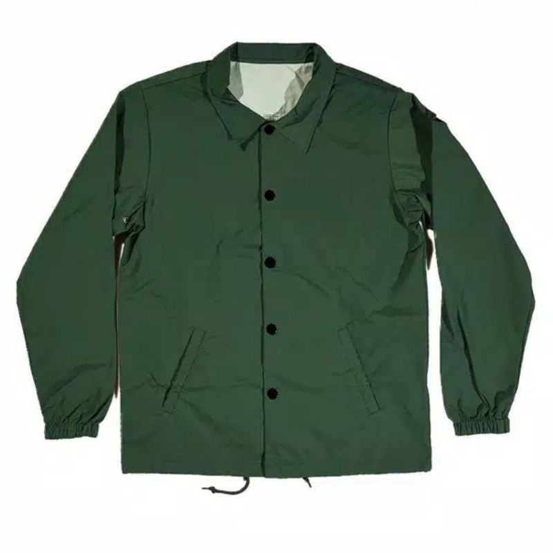 JAKET COACH WINDBREAKER POLOS HIJAU BOTOL S M L XL XXL BAHAN WATERPROOF