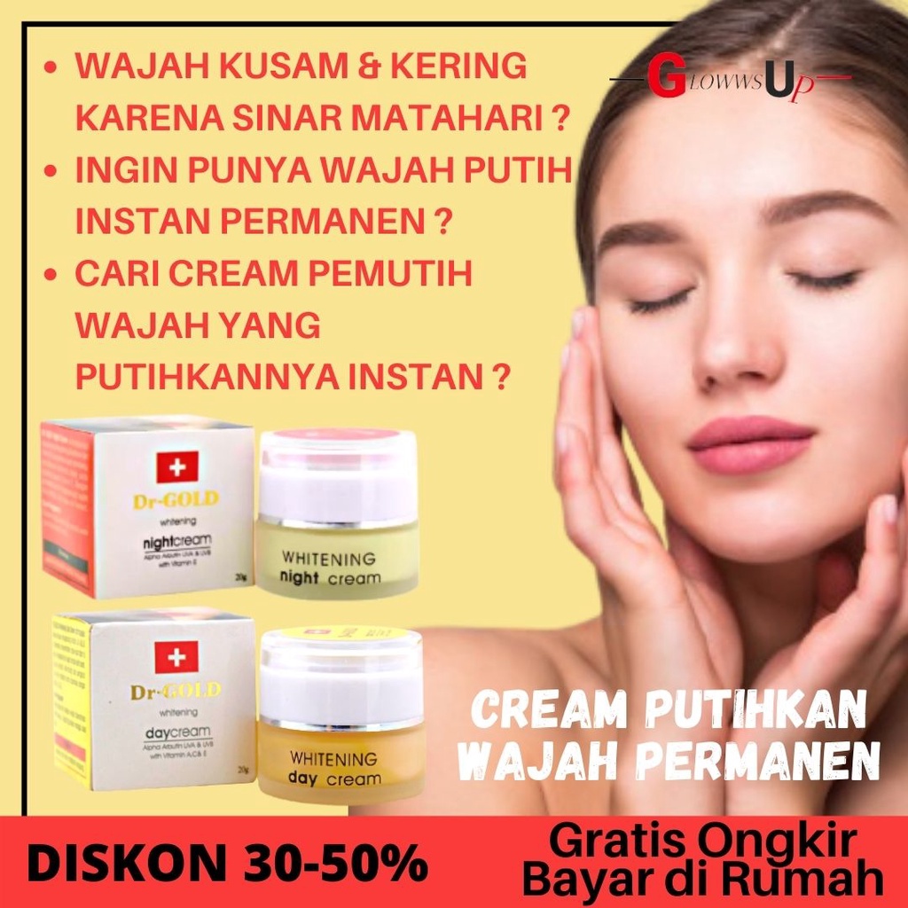 CREAM PENCERAH WAJAH CREAM NIGHT KRIM MALAM DR GOLD WHITENING DAY &amp; NIGHT CREAM ORIGINAL 20GR - CREAM DR GOLD