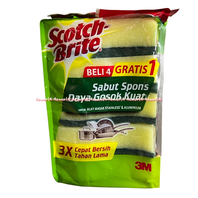 Scotch Brite Sabut Spons 3pcs Daya Gosok Kuat Isi 3spon Skotch Brait Sponge Sabut Cuci Piring Dish Washing Soap ScotchBrite Spon Sponges