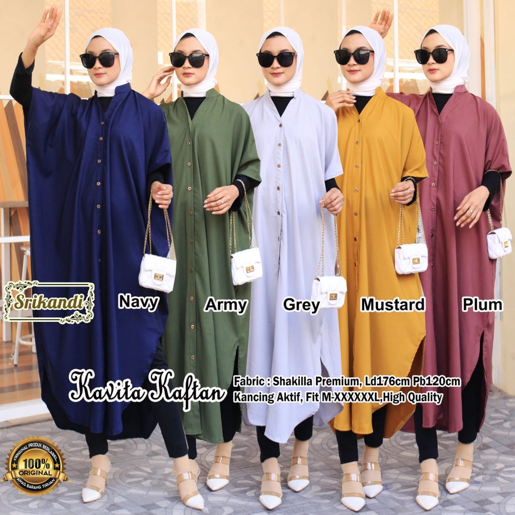 KAVITA KAFTAN SETELAN ONE SET SETCEL GAMIS MAXY JUMBO BAHAN SHAKILLA PREMIUM LD 120 CM FIT M-XXXXXXL