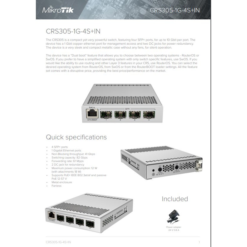 MikroTik CRS 305 1G 4S+ IN CRS305-1G-4S+IN