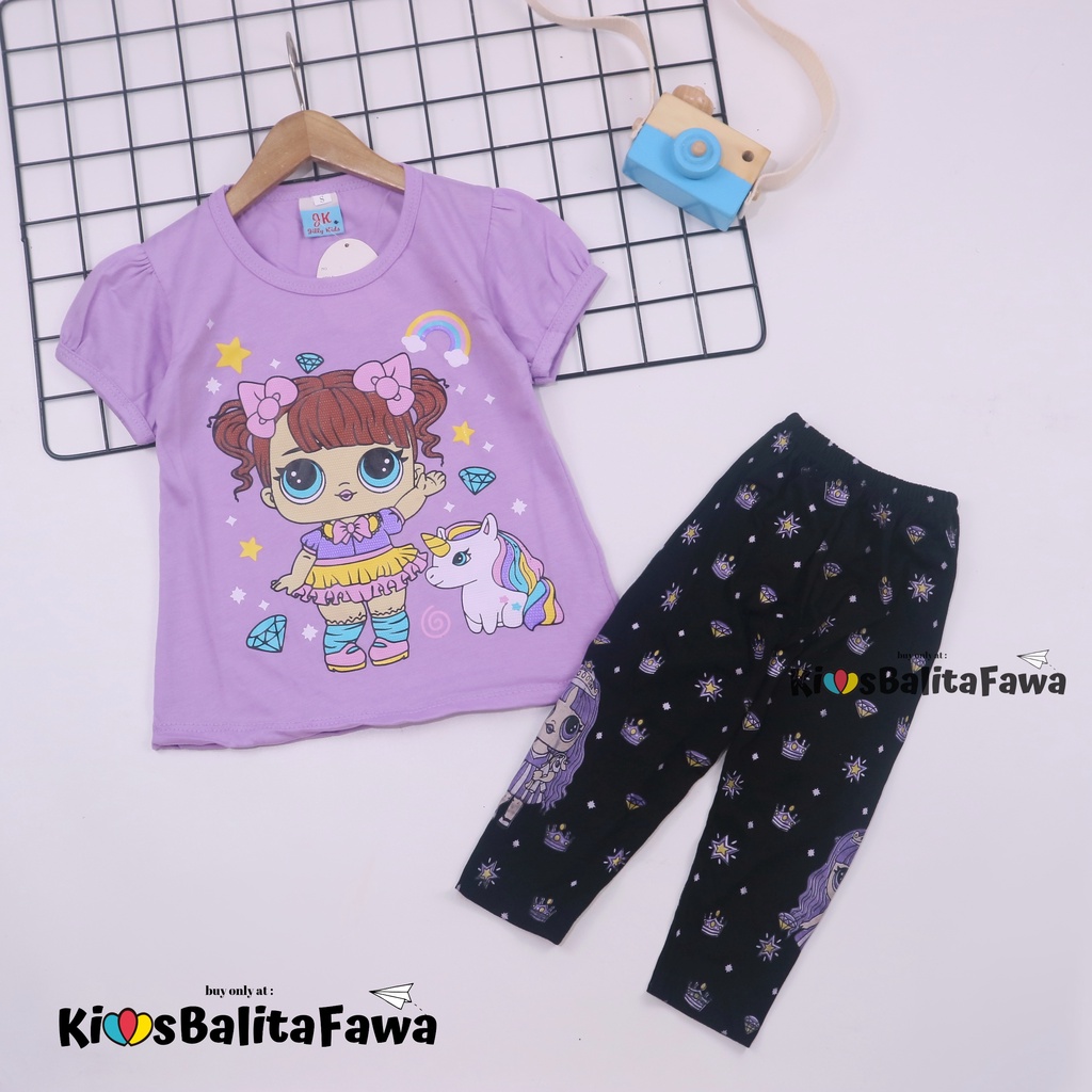 Setelan DOLL uk 2-6 Tahun / Baju Anak Karakter Legging Perempuan Celana Disney Import