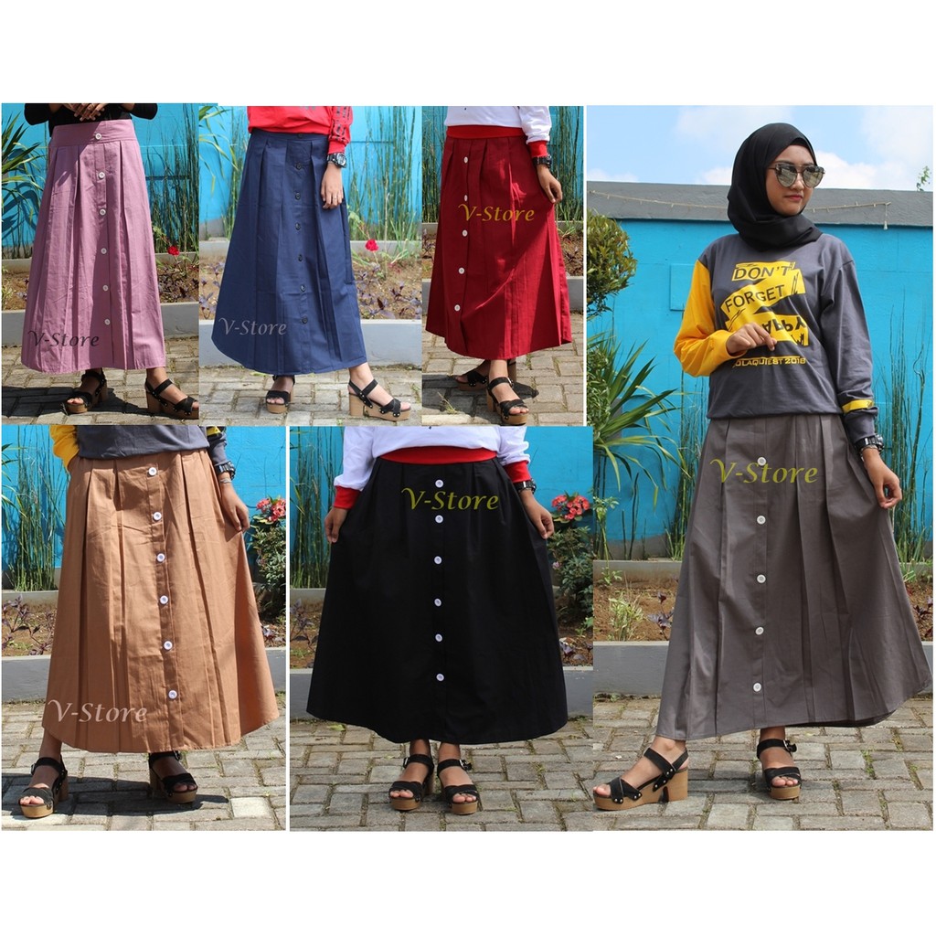 Rok Panjang Wanita Bahan Katun Rok Model Kancing Putih Lurus Rok Numia Rok Wanita Muslimah Modis