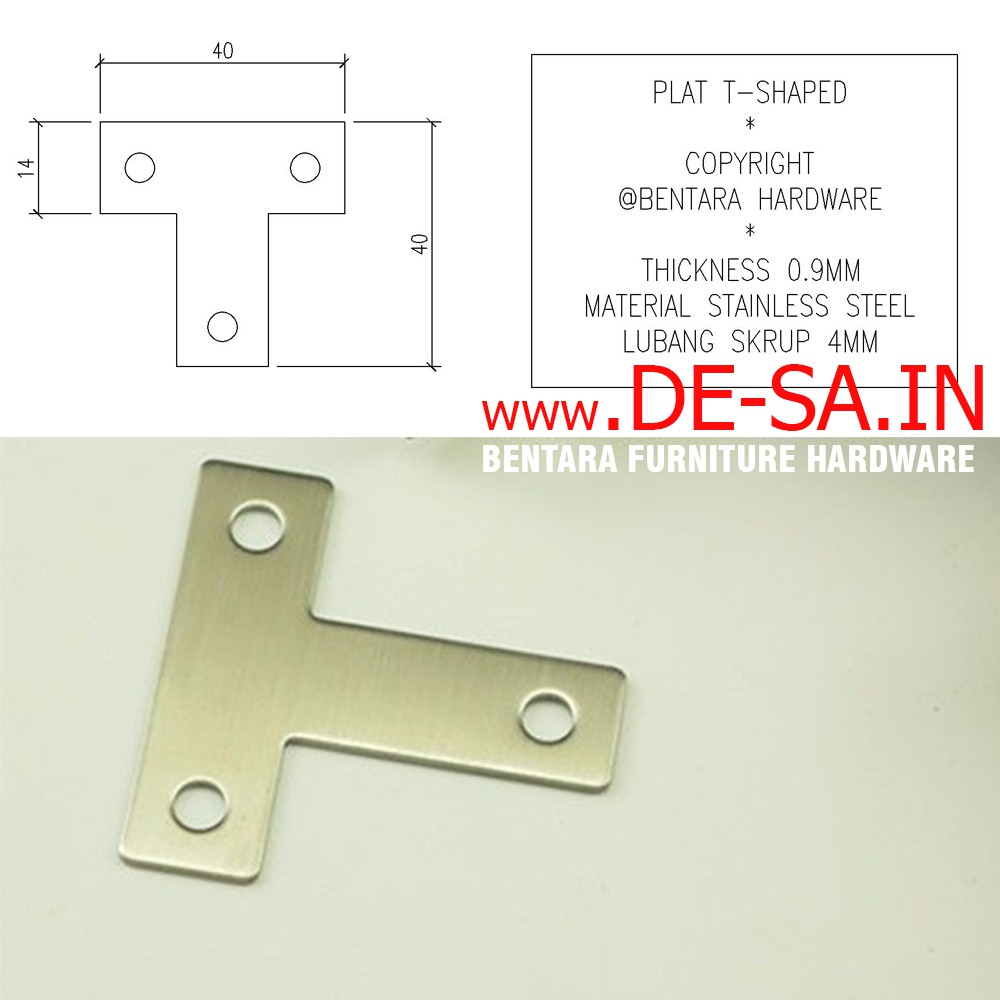 40MM Plat T-Shape Stainless Steel - Bracket Flat Reparasi Joint Fixing Repair