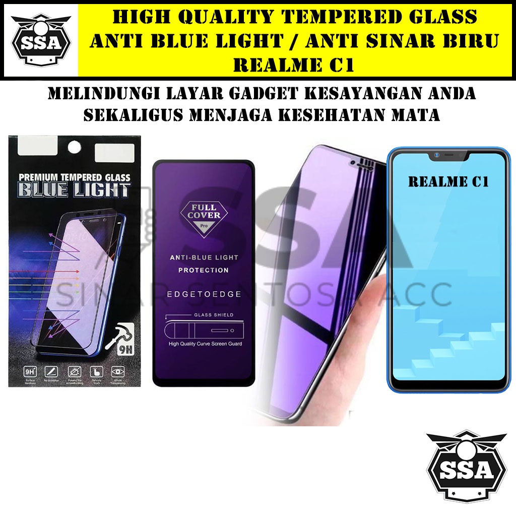 Tempered Glass Realme C1 Anti Blue Light Anti Sinar Biru Real Me Ori Original Hp Pelindung Layar Temper Anti Lecet Gores TG Murah Berkualitas