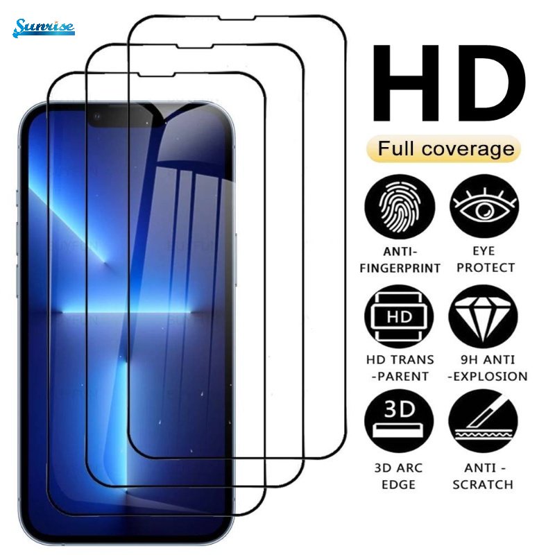 Pelindung Layar Tempered Glass Full Cover HD Sensitivitas Tinggi Anti Gores Untuk iPhone 14 / 14 Plus / 14 Pro / 14 Pro Max