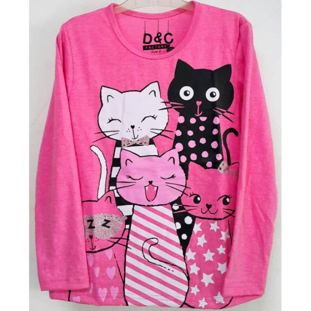 Atasan kaos anak perempuan karakter kucing lucu cute cat Atasan kaos anak perempuan karakter kucing lucu cute cat