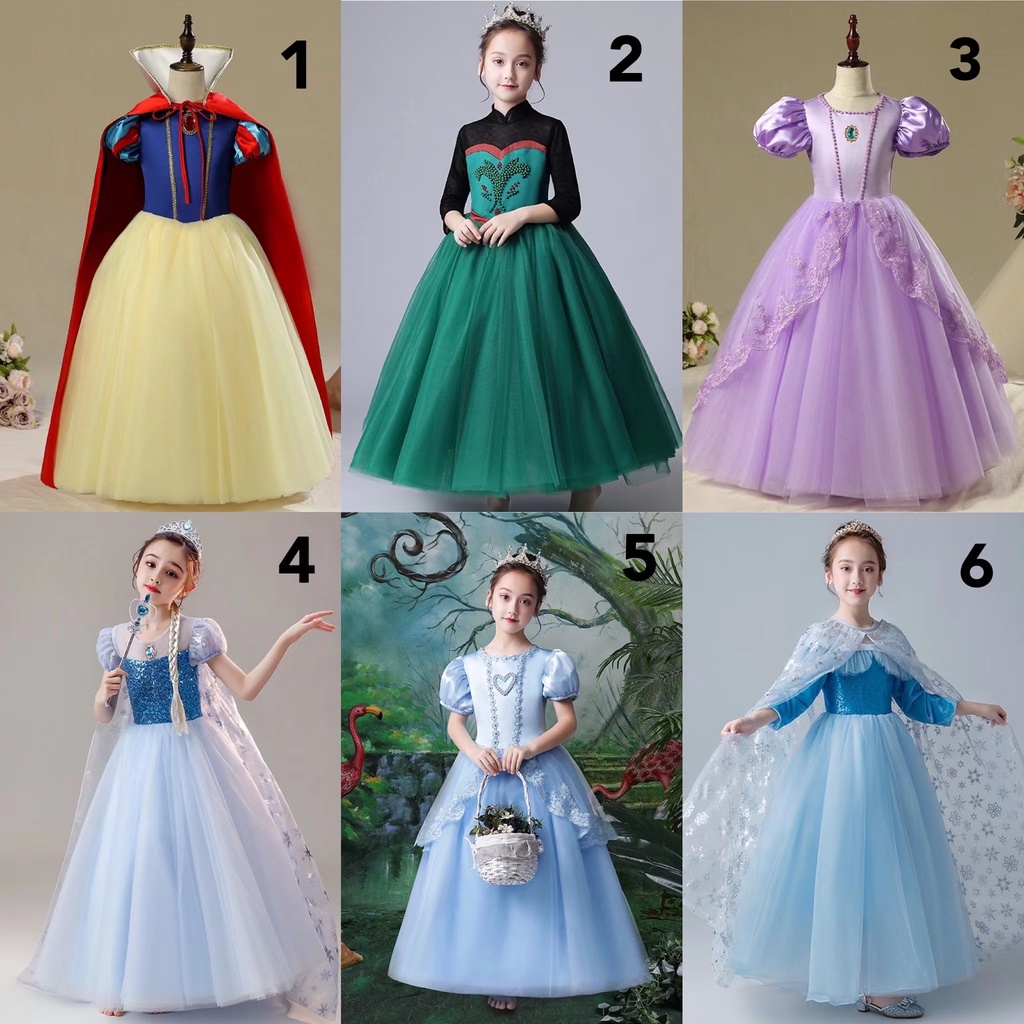 GAUN SIZE BESAR LD 80 Dress Princess Elsa Anna Sofia Cinderella Snow White Ukuran Remaja IMPORT Rok 