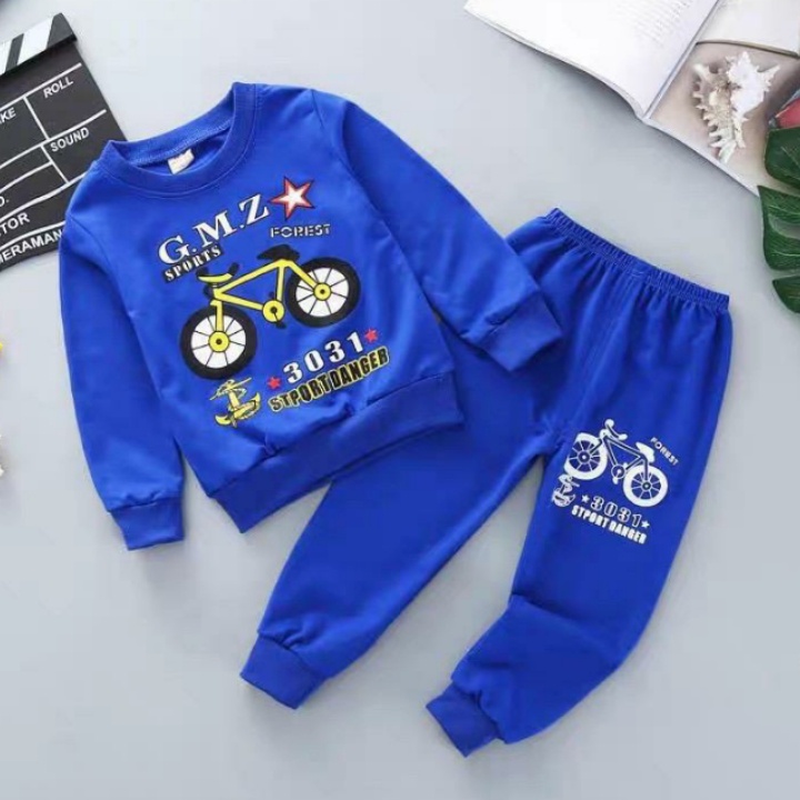 sweater dan joger anak laki laki setelan anak laki laki 1-5 tahun setelan anak cowok baju anak terlaris motif sepeda