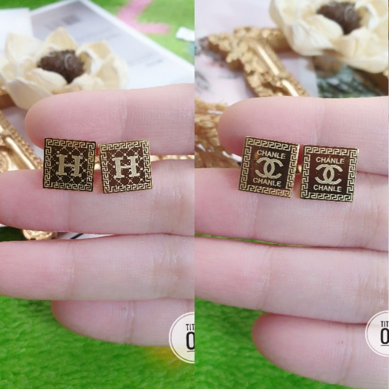 Anting Tusuk Gold Petak ZigZag Titanium N14092101