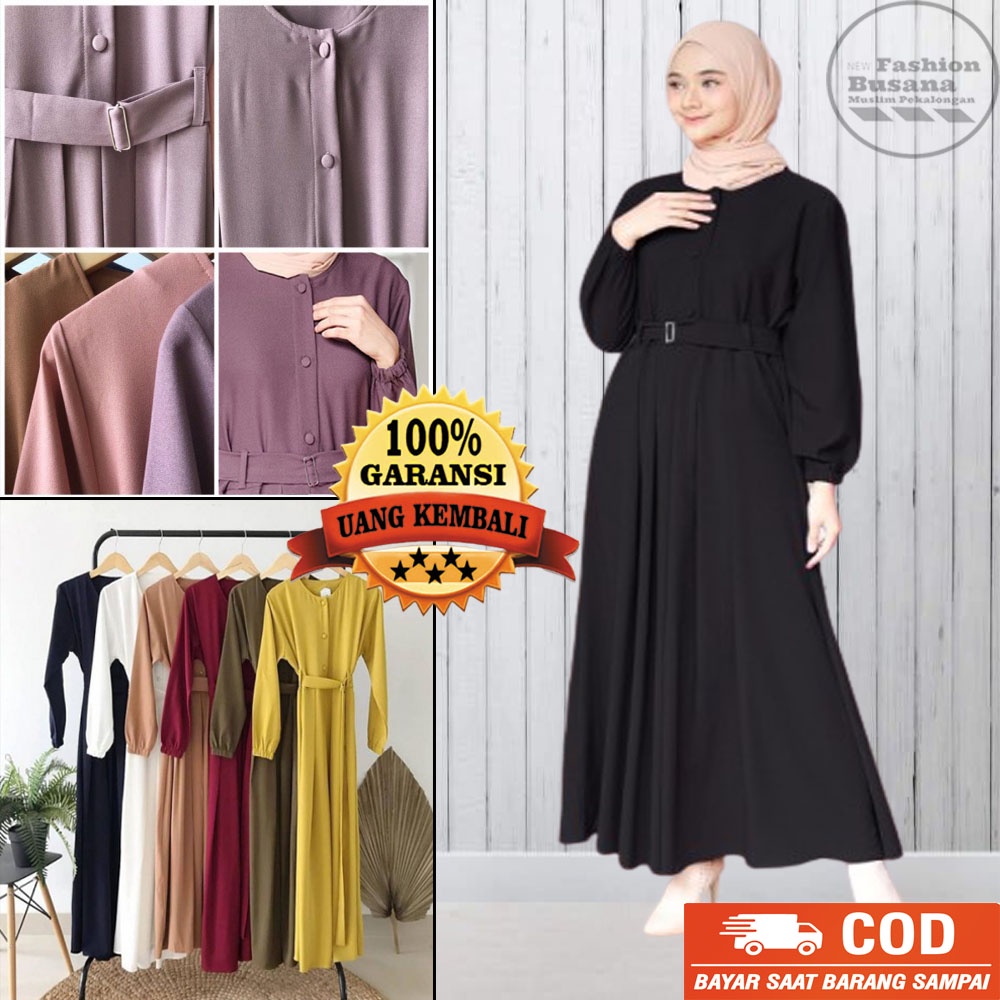 Baju drees gamis remaja kekinian terbaru warna HITAM polos bahan Moscrepe Grage A nyaman dipakai