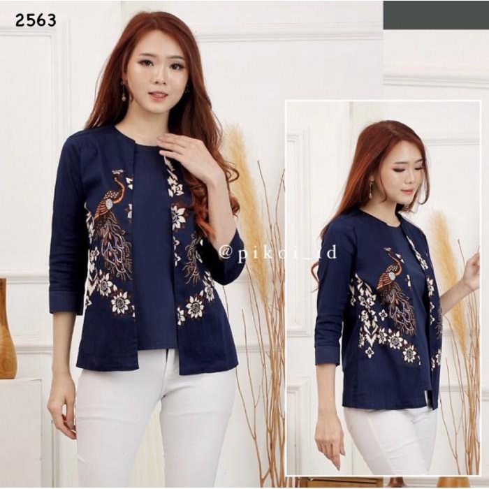 731 Batik Wanita Modern / Batik Kimono / Batik Peplum Pink Tosca Biru