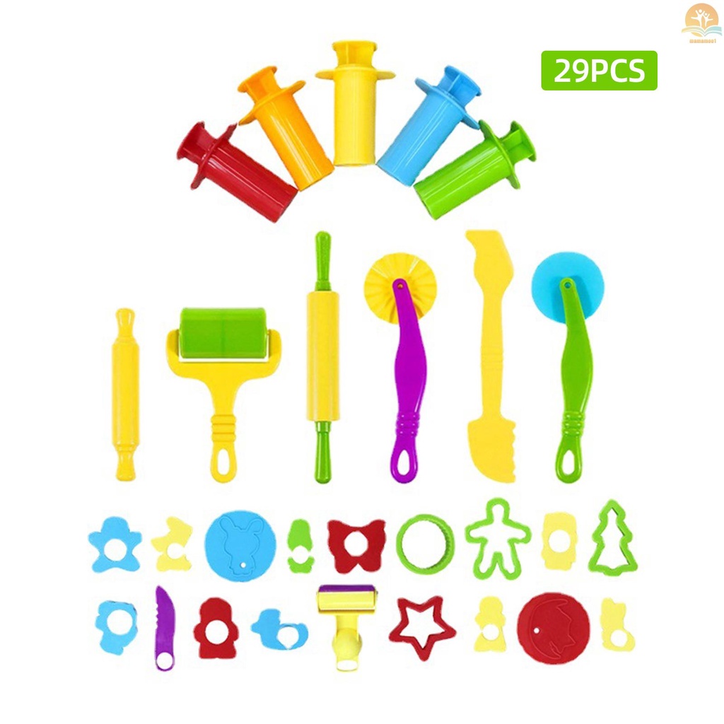 29 Pieces Play Dough Tools Playdough Accessories Set Various Plastic Molds Rollers Cutters Educational Gift for Children, Random Color