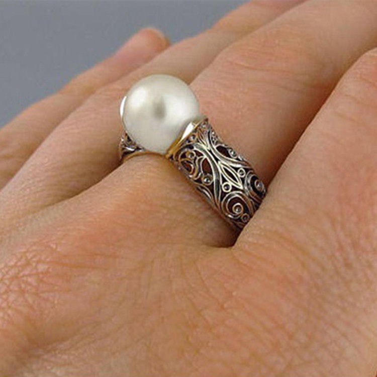 Cincin Titanium Wanita 925 Silver Perak Dan Stainless Steel Aksen Mutiara Untuk Cincin Mutiara