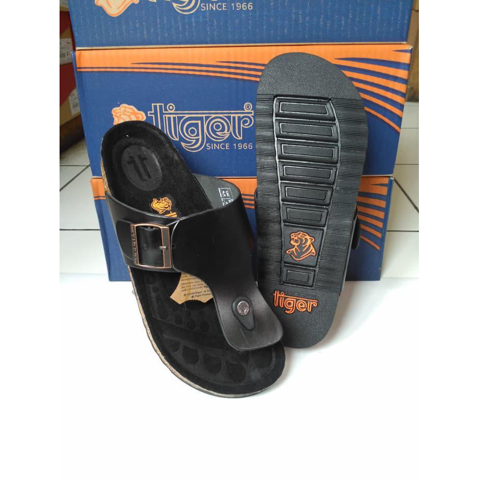 SANDAL KULIT CLASIC TIGER SB 10 HITAM FULL ORIGINAL