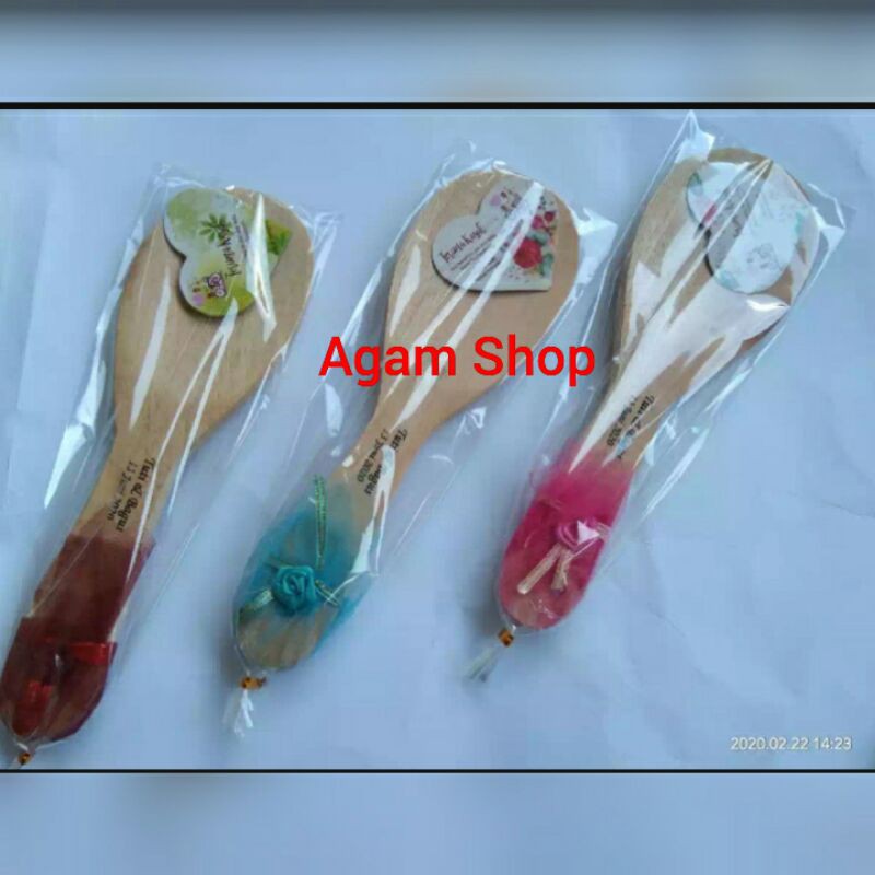 

souvenir centong kayu tile sablon nama kemas plastik isi 100 pcs