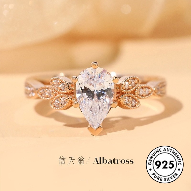 Cincin Berlian Bentuk Water Drop Pear Bahan S925 Silver