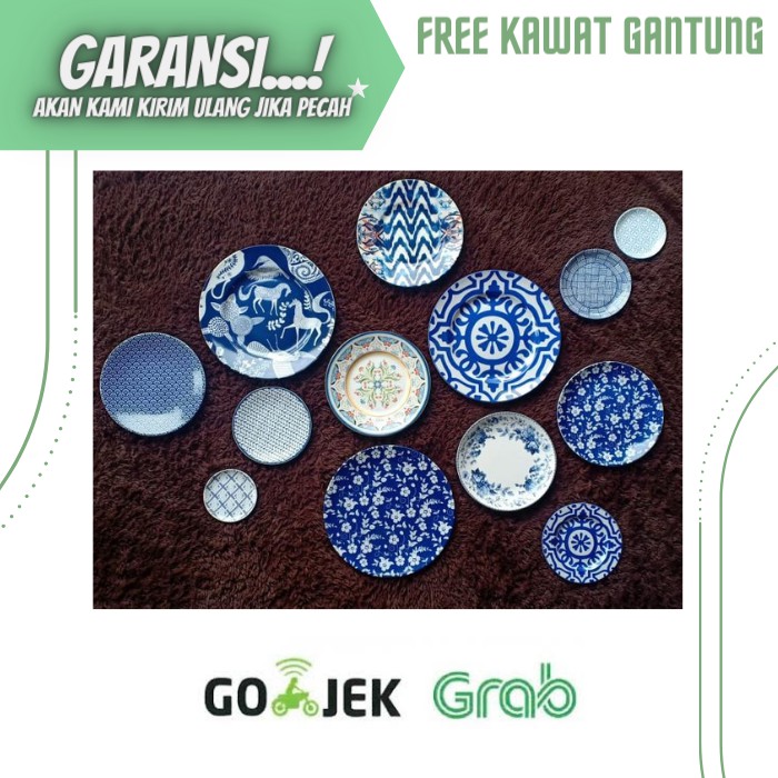 PIRING MAKAN SAJI KERAMIK HIASAN PAJANGAN DINDING WALLDECOR WARNA BIRU MOTIF KOMBINASI